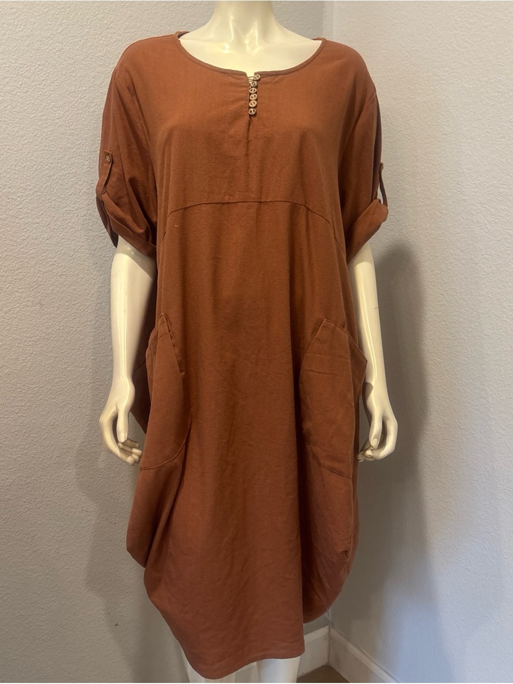 Mordenmiss Tunic Dress Brown Linen blend Boho Lagenlook